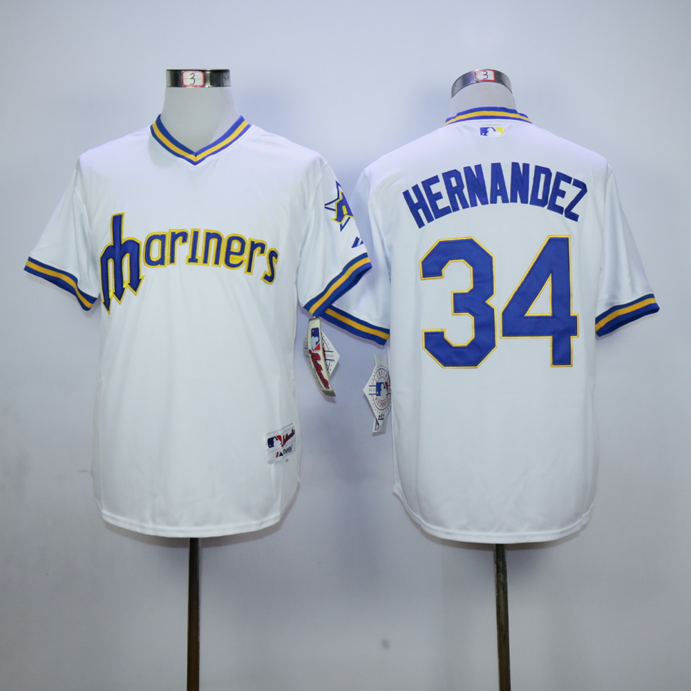 Men Seattle Mariners 34 Hernandez Whtie Throwback MLB Jerseys